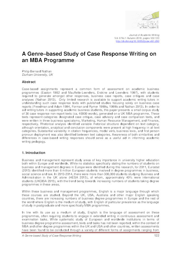 A Genre–based Study of Case Response Writing on an MBA Programme Thumbnail