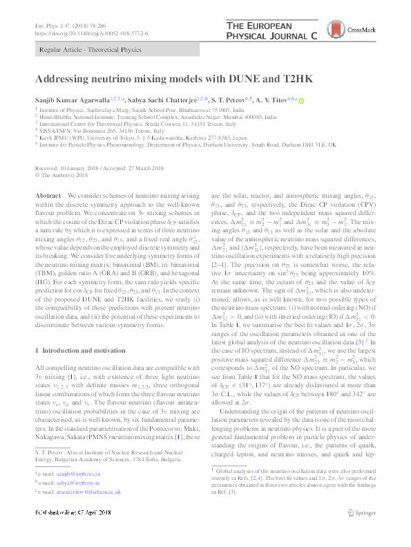 Addressing neutrino mixing models with DUNE and T2HK Thumbnail