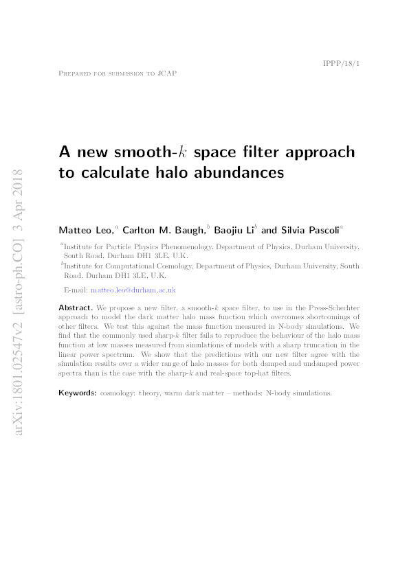 A new smooth-k space filter approach to calculate halo abundances Thumbnail