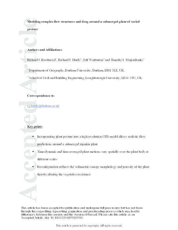 Modeling complex flow structures and drag around a submerged plant of varied posture Thumbnail