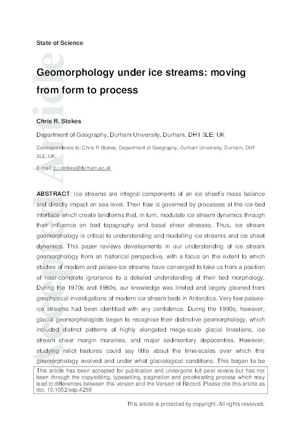 Geomorphology under ice streams: moving from form to process Thumbnail
