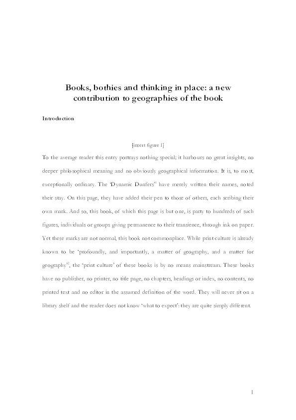 Books, bothies and thinking in place: a new contribution to geographies of the book Thumbnail