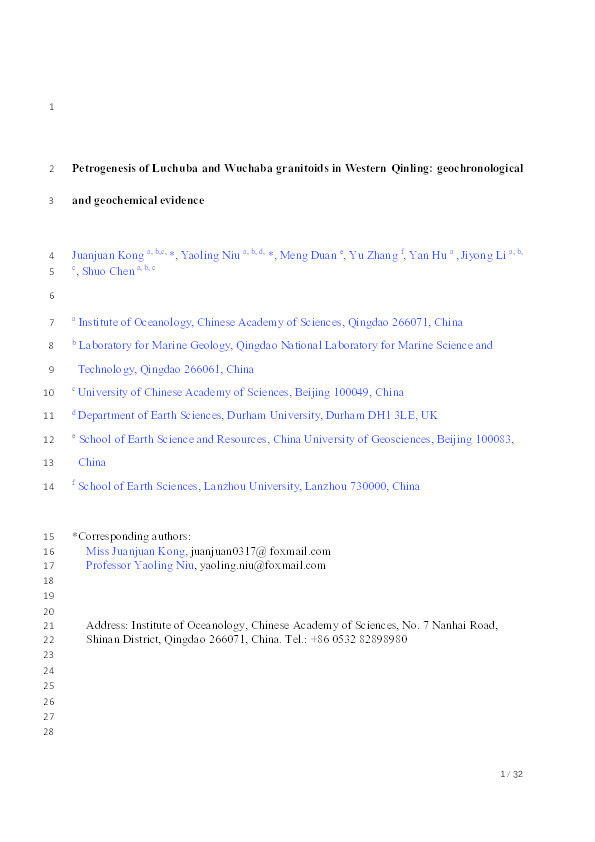 Petrogenesis of Luchuba and Wuchaba granitoids in western Qinling: geochronological and geochemical evidence Thumbnail