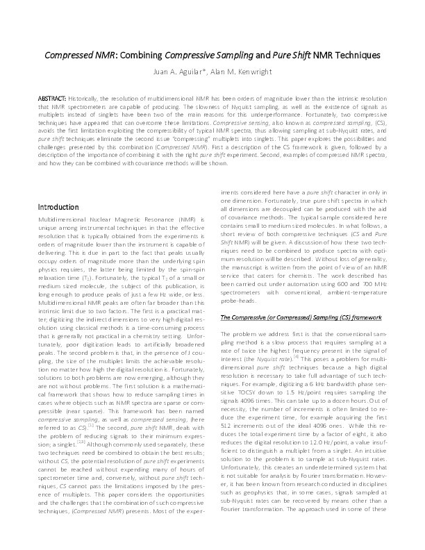 Compressed NMR: Combining compressive sampling and pure shift NMR techniques Thumbnail