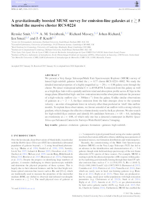 A gravitationally boosted MUSE survey for emission-line galaxies at z ≳ 5 behind the massive cluster RCS 0224 Thumbnail