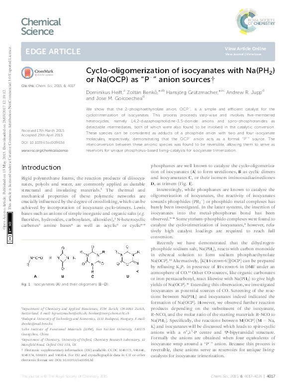 Cyclo-oligomerization of isocyanates with Na(PH2) or Na(OCP) as “P−” anion sources Thumbnail