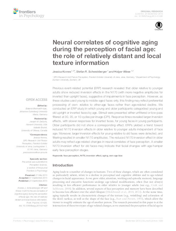 Neural correlates of cognitive aging during the perception of facial age: The role of relatively distant and local texture information Thumbnail