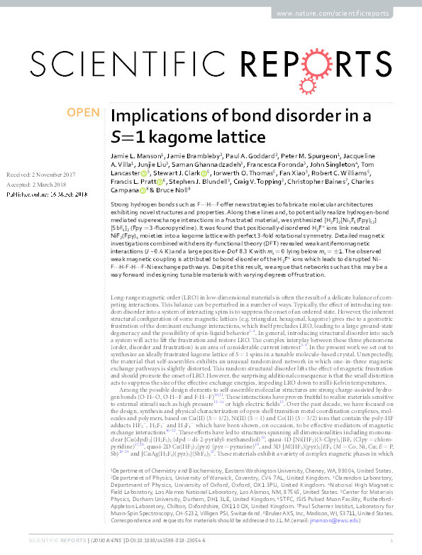 Implications of bond disorder in a S=1 kagome lattice Thumbnail