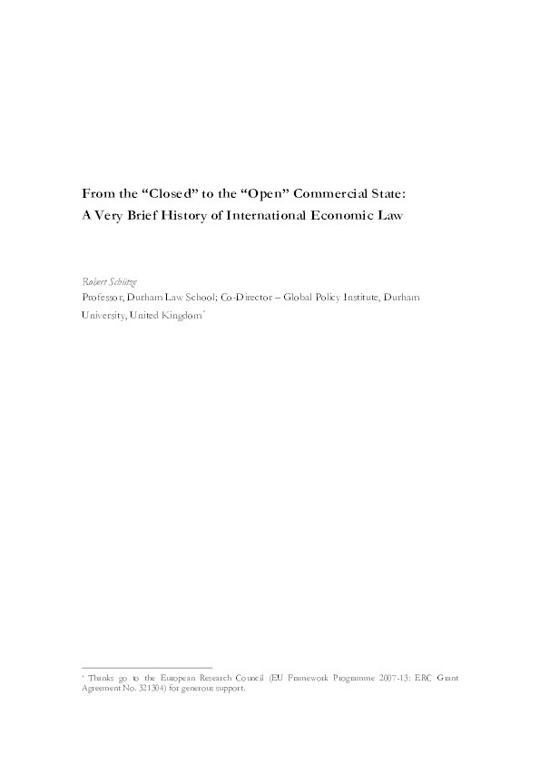 From the “Closed” to the “Open” Commercial State: A Very Brief History of International Economic Law Thumbnail