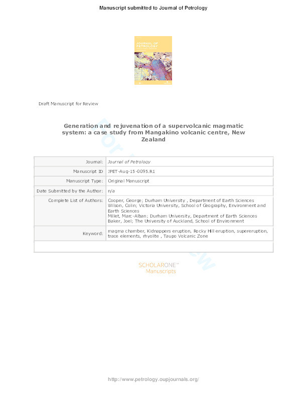 Generation and Rejuvenation of a Supervolcanic Magmatic System: a Case Study from Mangakino Volcanic Centre, New Zealand Thumbnail