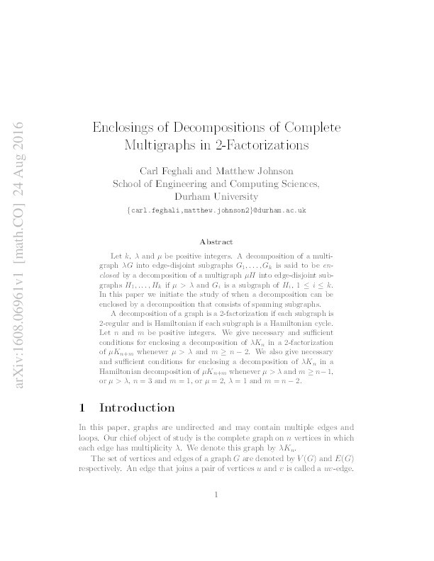 Enclosings of decompositions of complete multigraphs in 2-factorizations Thumbnail