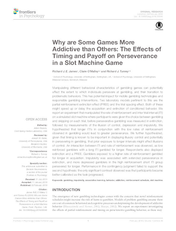 Why are Some Games More Addictive than Others: The Effects of Timing and Payoff on Perseverance in a Slot Machine Game Thumbnail