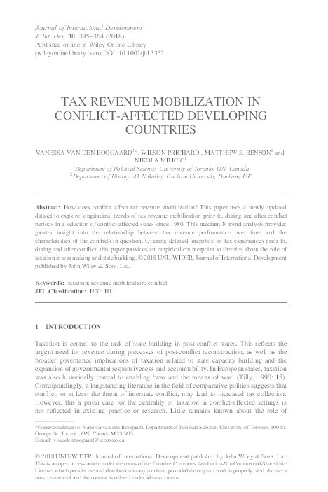 Tax Revenue Mobilization in Conflict-Affected Developing Countries Thumbnail