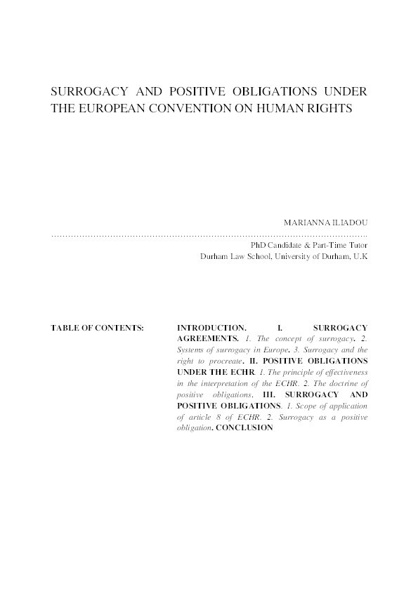 Surrogacy and Positive Obligations under the European Convention on Human Rights Thumbnail