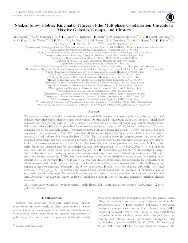 Shaken Snow Globes: Kinematic Tracers of the Multiphase Condensation Cascade in Massive Galaxies, Groups, and Clusters Thumbnail