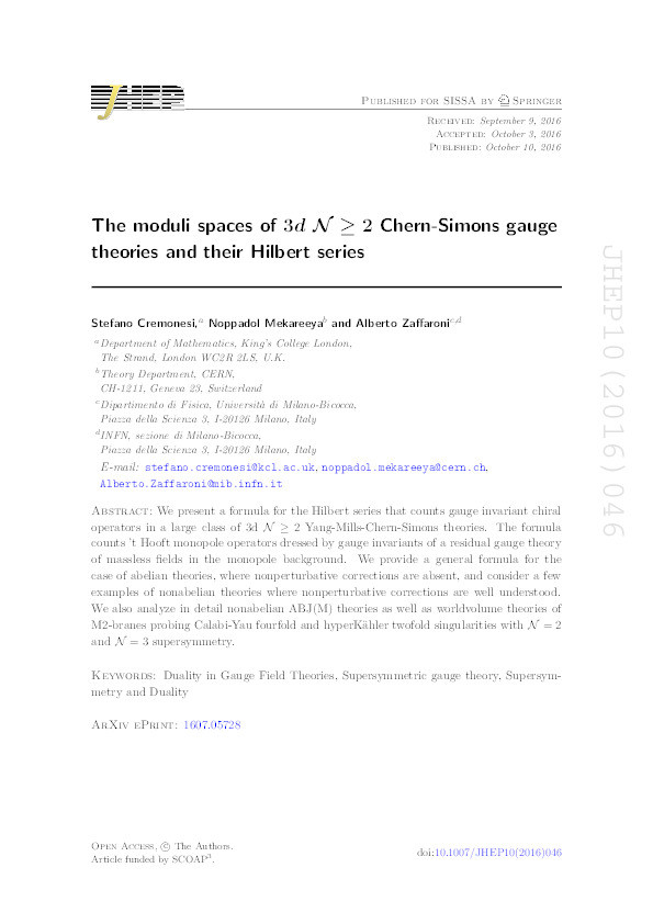 The moduli spaces of 3d N≥2 Chern-Simons gauge theories and their Hilbert series Thumbnail