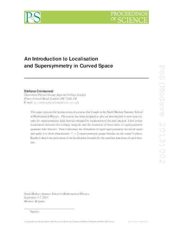 An Introduction to Localisation and Supersymmetry in Curved Space Thumbnail