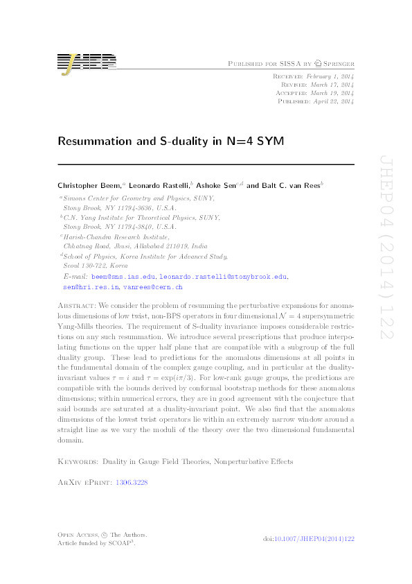 Resummation and S-duality in N = 4 SYM Thumbnail