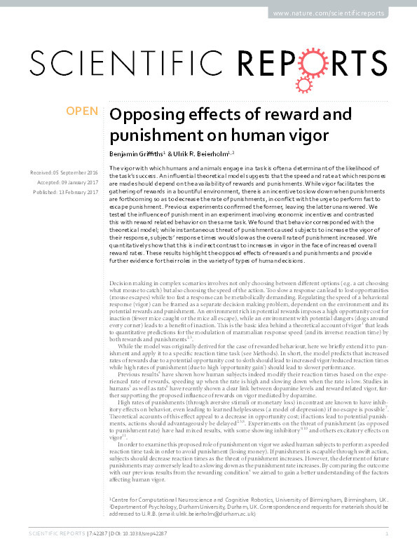 Opposing effects of reward and punishment on human vigor Thumbnail