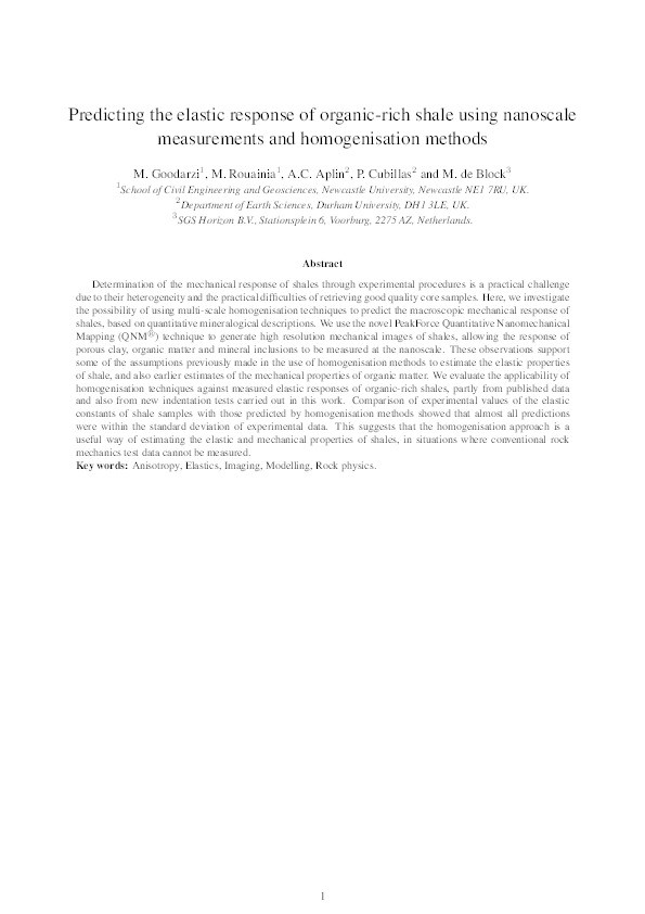 Predicting the elastic response of organic-rich shale using nanoscale measurements and homogenisation methods Thumbnail