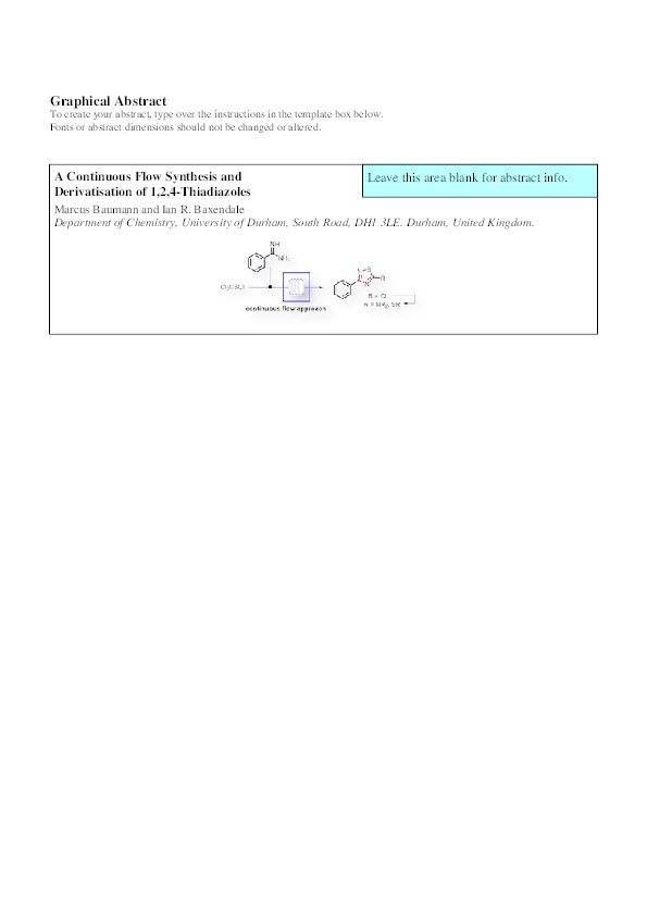 A Continuous Flow Synthesis and Derivatisation of 1,2,4-Thiadiazoles Thumbnail