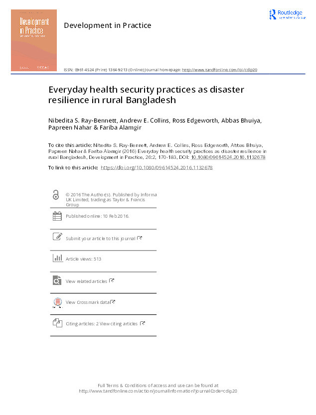 Everyday Health Security Practices as Disaster Resilience in Rural Bangladesh Thumbnail