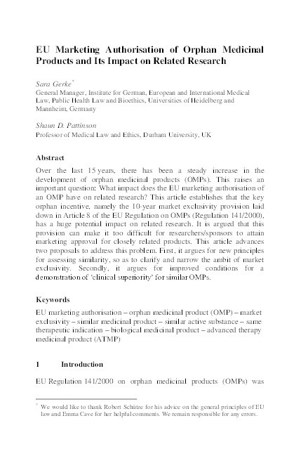 EU Marketing Authorisation of Orphan Medicinal Products and Its Impact on Related Research Thumbnail