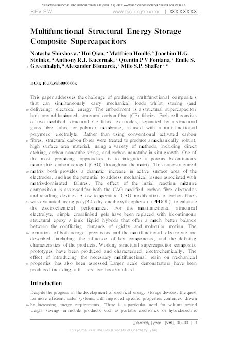 Multifunctional structural energy storage composite supercapacitors Thumbnail