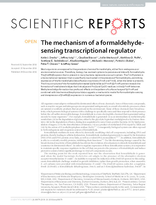 The mechanism of a formaldehyde-sensing transcriptional regulator Thumbnail