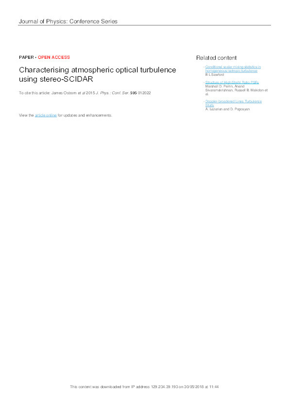 Characterising atmospheric optical turbulence using stereo-SCIDAR Thumbnail