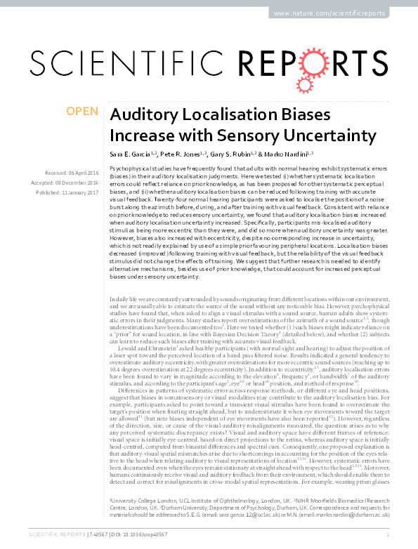 Auditory Localisation Biases Increase with Sensory Uncertainty Thumbnail