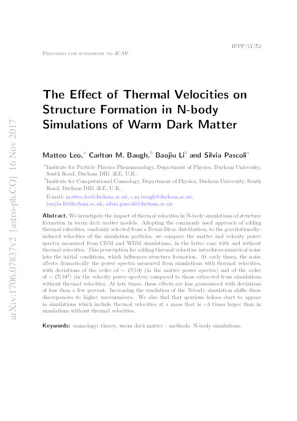The effect of thermal velocities on structure formation in N-body simulations of warm dark matter Thumbnail