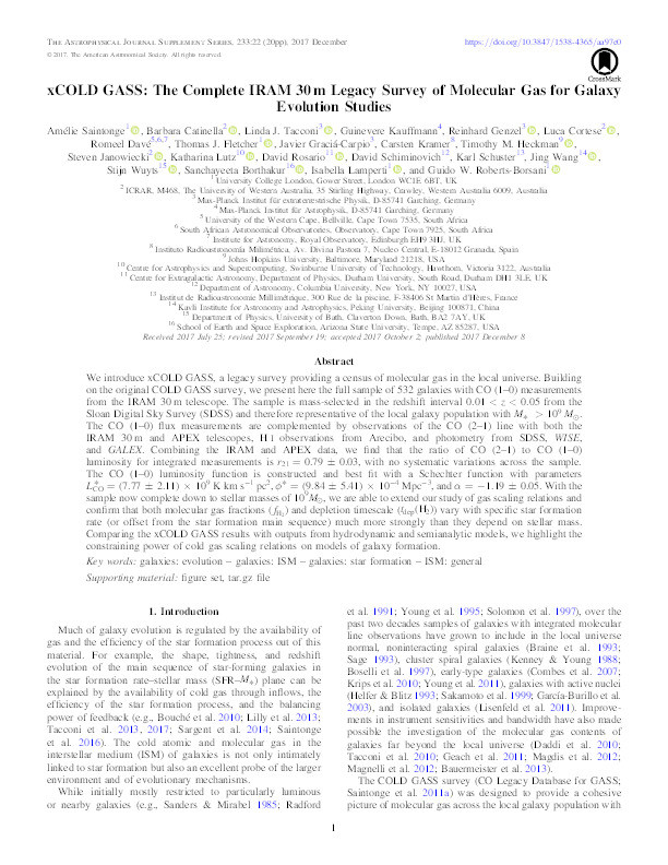 xCOLD GASS: The Complete IRAM 30 m Legacy Survey of Molecular Gas for Galaxy Evolution Studies Thumbnail