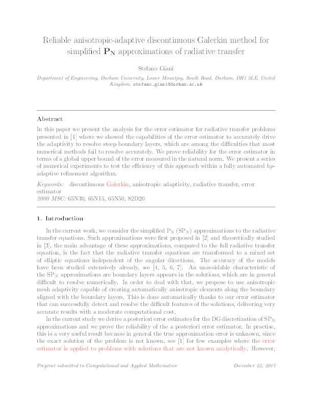 Reliable anisotropic-adaptive discontinuous Galerkin method for simplified P_N approximations of radiative transfer Thumbnail