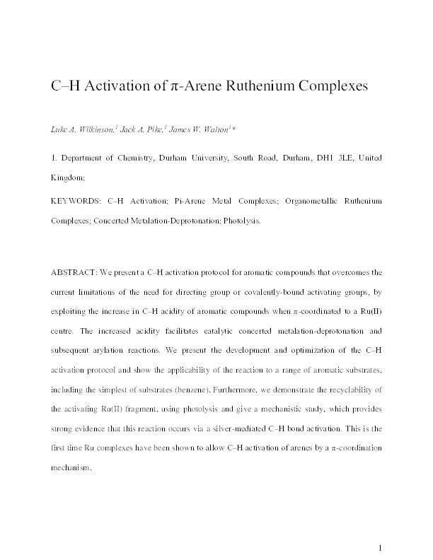 C–H Activation of π-Arene Ruthenium Complexes Thumbnail