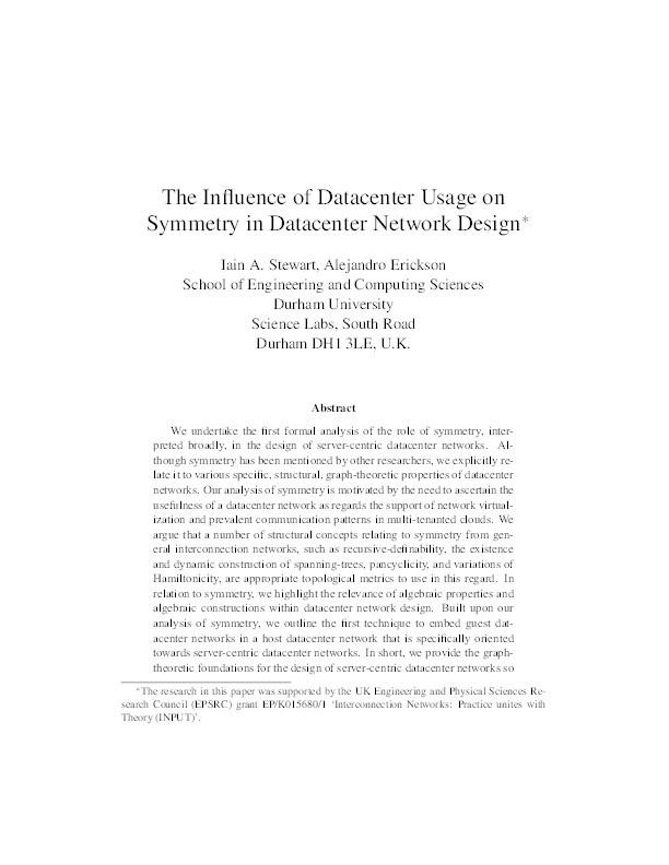 The influence of datacenter usage on symmetry in datacenter network design Thumbnail