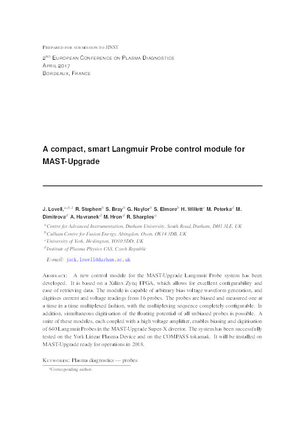 A compact, smart Langmuir Probe control module for MAST-Upgrade Thumbnail