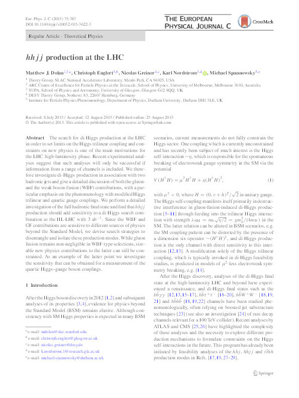hhjj production at the LHC Thumbnail