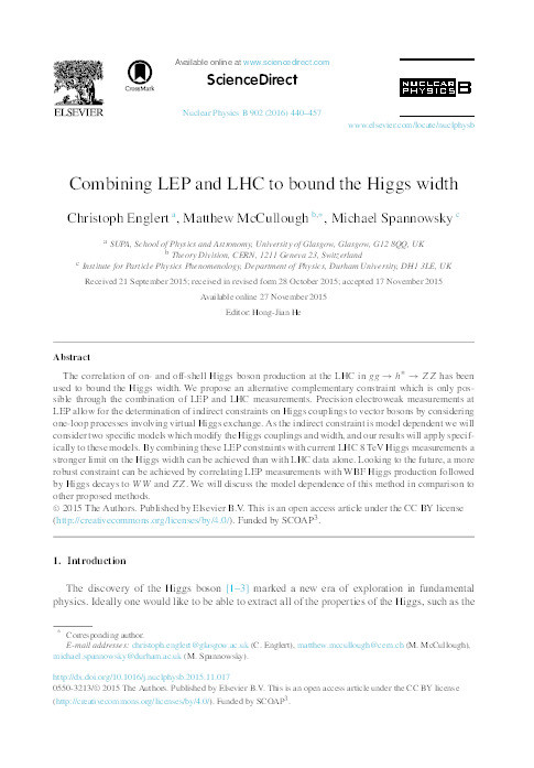 Combining LEP and LHC to bound the Higgs Width Thumbnail