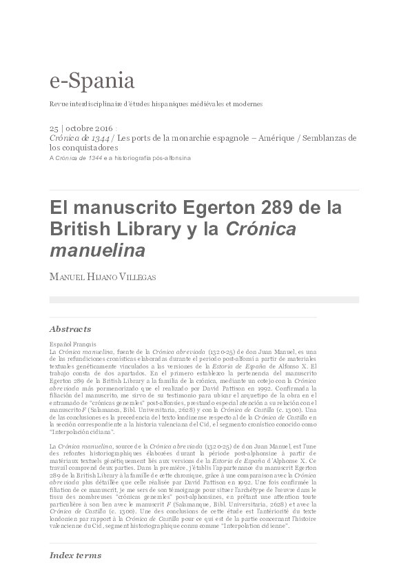 « El manuscrito Egerton 289 de la British Library y la Crónica manuelina » Thumbnail