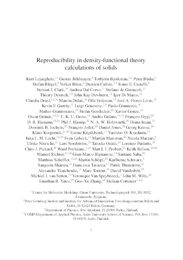 Reproducibility in density functional theory calculations of solids Thumbnail