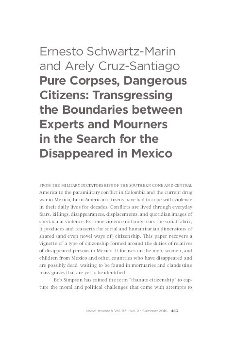 Pure Corpses, Dangerous Citizens: transgressing the boundaries between mourners and experts in the search for the disappeared in Mexico Thumbnail