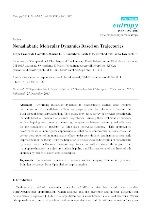 Nonadiabatic Molecular Dynamics Based on Trajectories Thumbnail