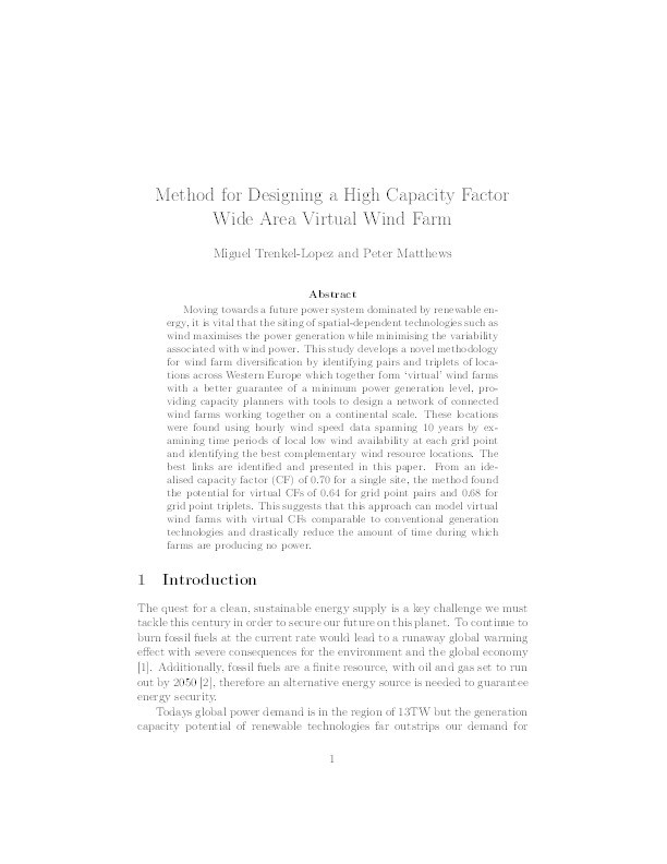 Method for Designing a High Capacity Factor Wide Area Virtual Wind Farm Thumbnail
