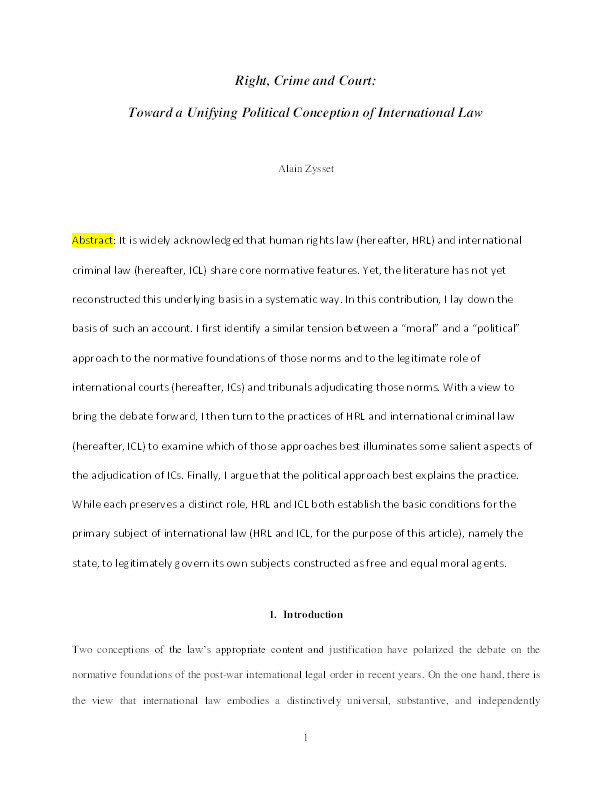 Right, Crime, and Court: Toward a Unifying Political Conception of International Law Thumbnail