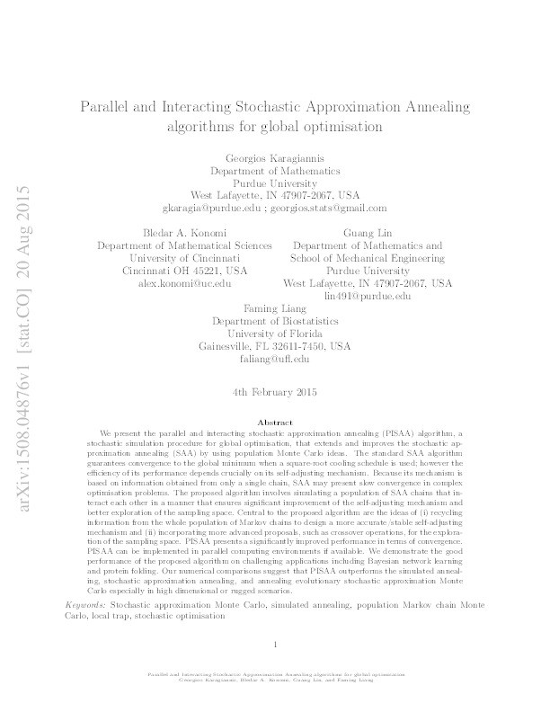 Parallel and Interacting Stochastic Approximation Annealing algorithms for global optimisation Thumbnail