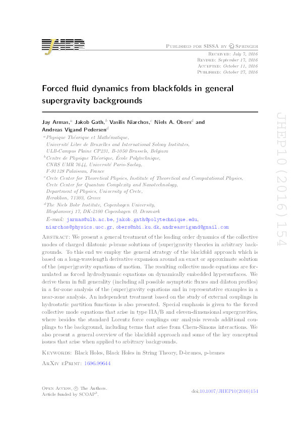 Forced Fluid Dynamics from Blackfolds in General Supergravity Backgrounds Thumbnail