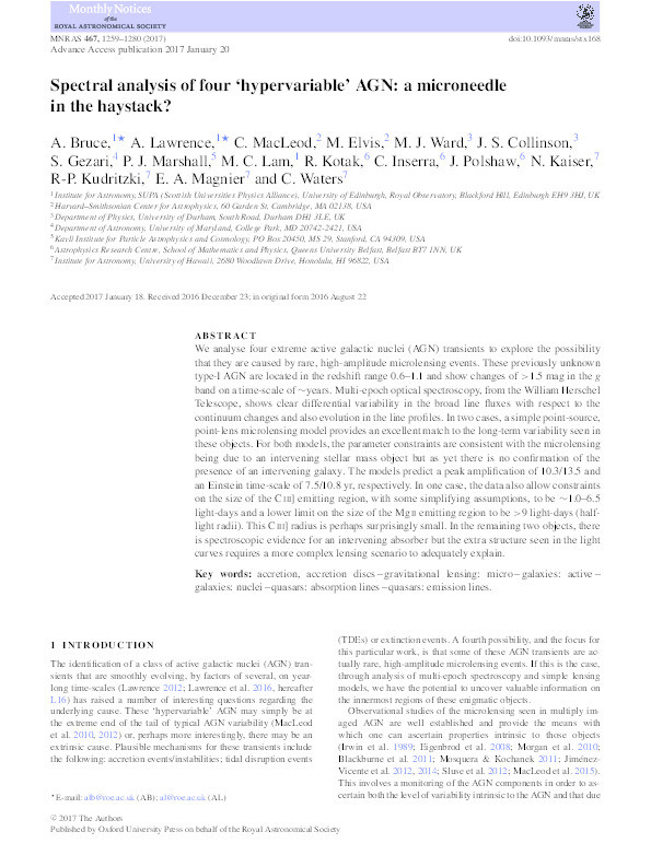 Spectral analysis of four ‘hypervariable’ AGN: a micro-needle in the haystack? Thumbnail