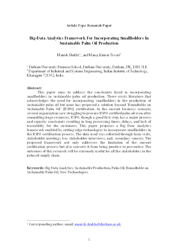 Big-Data Analytics Framework For Incorporating Smallholders In Sustainable Palm Oil Production Thumbnail