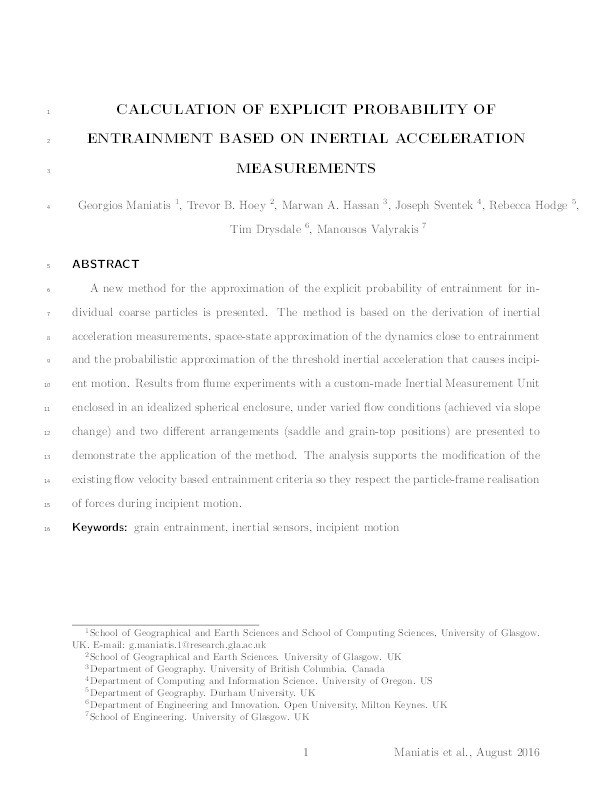 Calculating the explicit probability of entrainment based on inertial acceleration measurements Thumbnail
